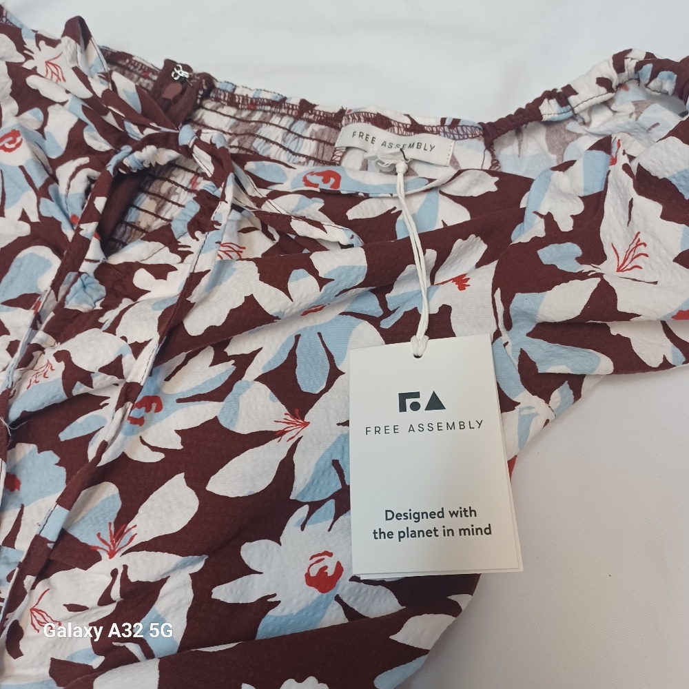 New Free Assembly Size M Floral Brown and White Dress - Picture 14 of 15